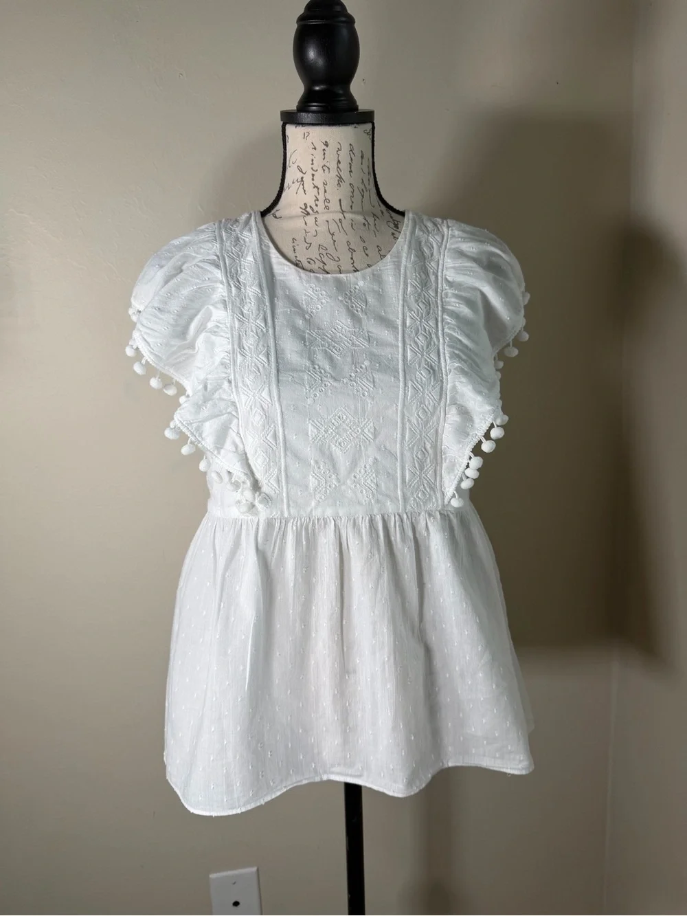Lilly Pulitzer White Pom-Trim Peplum Blouse